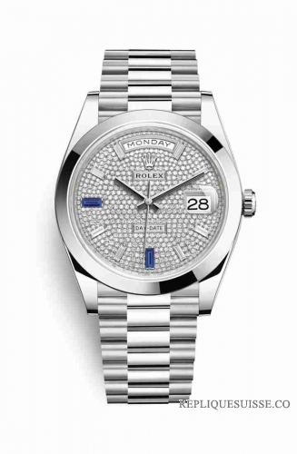 Copie Montre Rolex Day-Date 40 Platinum 228206 Saphirs diamants paves Cadran m228206-0029