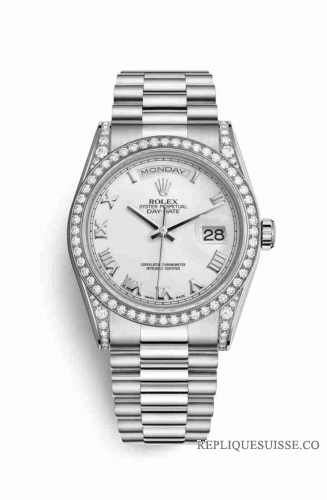 Copie Montre Rolex Day-Date 36 cosses en or blanc 18 carats serties de diamants 118389 White Cadran m118389-0098