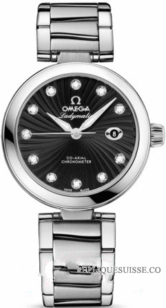 Omega De Ville Ladymatic noir Diamant Dial Dames 425.30.3 Montre Réplique