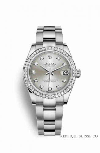 Copie Montre Rolex Datejust 31 Blanc Roles ou Oystersteel 18 carats en or blanc 178384 Argent serti de diamants Cadran m178384-0017