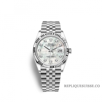 Rolex Datejust 36 Oystersteel or blanc 18 ct M126234-0019 Nacre blanche sertie de diamants Cadran