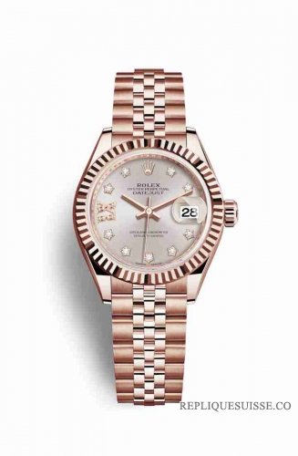 Copie Montre Rolex Datejust 28 18 carats Everose or 279175 Sundust set diamants Cadran m279175-0006