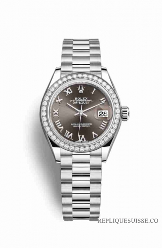 Copie Montre Rolex Datejust 28 Platinum RBR Gris fonce Cadran m279136rbr-0010