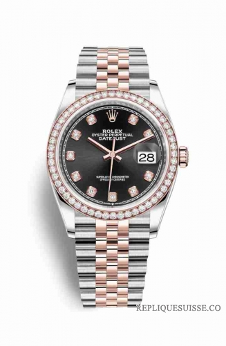 Copie Montre Rolex Datejust 36 Everose Roles ou Oystersteel 18 ct Everose or 126281RBR Noir ensemble diamants Cadran m126281rbr-0007