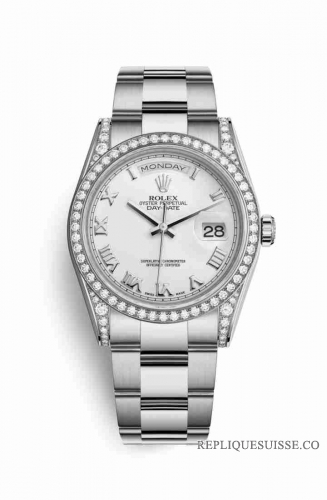 Copie Montre Rolex Day-Date 36 cosses en or blanc 18 carats serties de diamants 118389 White Cadran m118389-0119