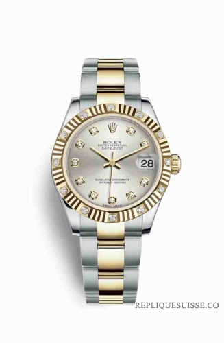 Copie Montre Rolex Datejust 31 Jaune Rolesor Oystersteel or jaune 18 ct 178313 Argent serti de diamants Cadran m178313-0051