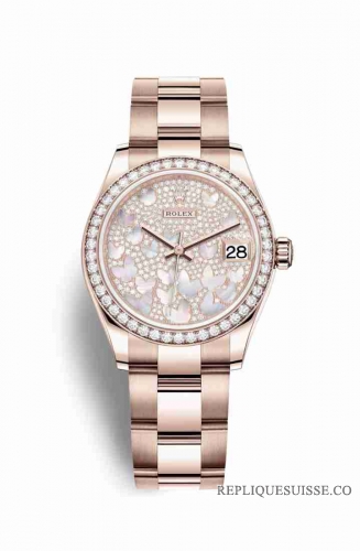 Copie Montre Rolex Datejust 31 18 carats Everose or 278285RBR Pave de nacre papillon Cadran m278285rbr-0009