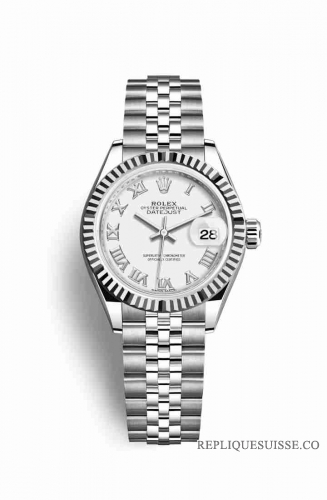 Copie Montre Rolex Datejust 28 Blanc Role ou Oystersteel Or blanc 18 carats Cadran blanc m279174-0019