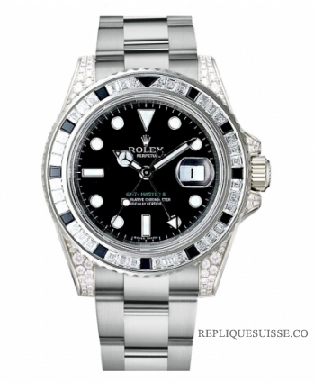 Réplique Rolex GMT Master II en or blanc cadran noir 116759 SANR