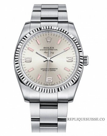 Réplique Rolex Air-King Blanc or Fluted Bezel argent cadran 114234 SPIO M 114234 SPIO