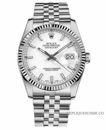 Réplique Rolex Datejust 36mm acier cadran blanc Jubile Bracelet 116234 WSJ