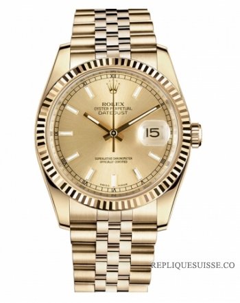 Réplique Rolex Datejust 36mm or jaune 18 carats Champagne Dial 116238 CHSJ