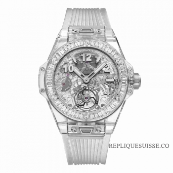 Copie Montre Hublot Big Bang Tourbillon Reserve de marche 5 jours Baguettes saphir 45mm 405.JX.0120.RT.1904