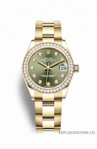 Copie Montre Rolex Datejust 31 or jaune 18 ct 278288RBR vert olive ensemble diamants Cadran m278288rbr-0014