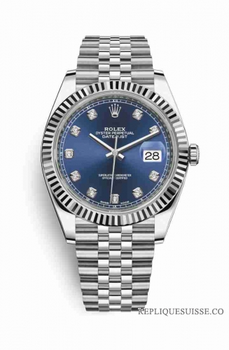 Copie Montre Rolex Datejust 41 White Rolesor Oystersteel or blanc 18 carats 126334 Blue ensemble diamants Cadran m126334-0016