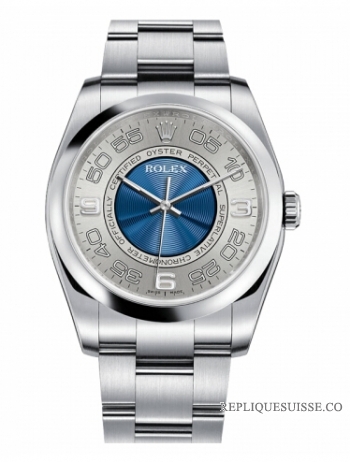 Rolex Oyster Perpetual No Date Acier inoxydable Silver & Bleu cadran 116000 SBLAO