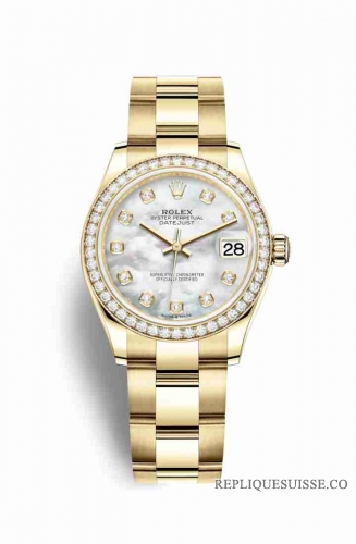 Copie Montre Rolex Datejust 31 Or jaune 18 ct 278288RBR Blanc nacre sertie de diamants Cadran m278288rbr-0013