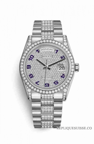 Copie Montre Rolex Day-Date 36 Cosses en or blanc 18 carats serties de diamants 118389 Cadran pave de diamants m118389-0020