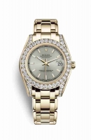 Copie Montre Rolex Pearlmaster 34 18 ct or jaune cosses serties de diamants Argent Cadran m81158-0044