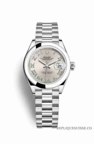 Copie Montre Rolex Datejust 28 Platinum Argent Cadran m279166-0007