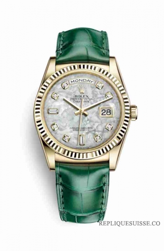 Copie Montre Rolex Day-Date 36 Or jaune 18 ct 118138 Diamants blancs serti de nacre Cadran m118138-0143