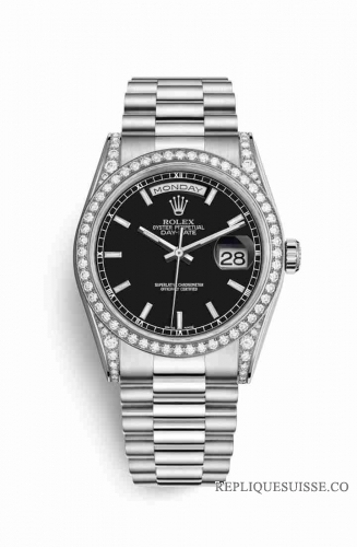 Copie Montre Rolex Day-Date 36 Cosses en or blanc 18 carats serties de diamants 118389 Black Cadran m118389-0061