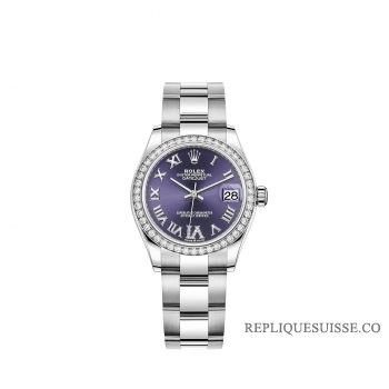 Rolex Datejust 31 Blanc Rolesor cadran serti de diamants aubergine