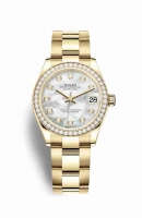 Copie Montre Rolex Datejust 31 Or jaune 18 ct 278288RBR Blanc nacre sertie de diamants Cadran m278288rbr-0013