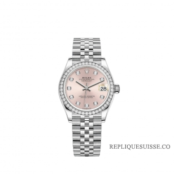 Rolex Datejust 31 Blanc Rolesor cadran rose serti de diamants Bracelet Jubilee