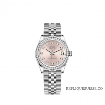 Rolex Datejust 31 Blanc Rolesor cadran rose serti de diamants Bracelet Jubilee