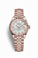 Copie Montre Rolex Datejust 28 18 carats Everose or 279175 Blanc serti de nacre Cadran m279175-0018