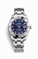 Copie Montre Rolex Pearlmaster 34 18 carats en or blanc Blue set diamants Cadran m81319-0015