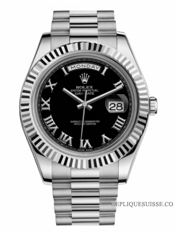 Réplique Rolex Day Date II President Blanc or noir cadran 218239 BKRP Mon 218239 BKRP