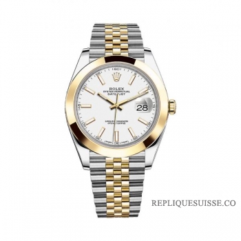 Réplique Rolex Datejust 41mm Blanc Dial 126303 et acier 18K Or jaune jubileo Montre