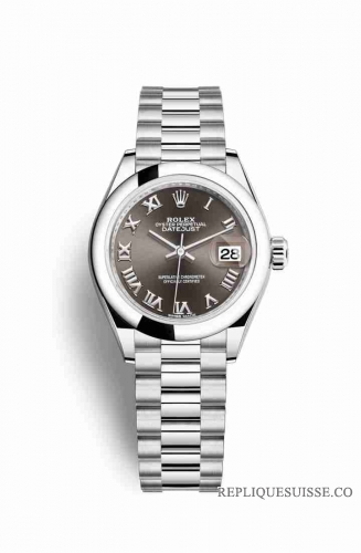 Copie Montre Rolex Datejust 28 Platinum Gris fonce Cadran m279166-0010