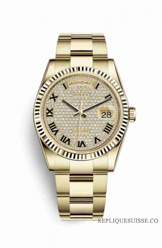 Copie Montre Rolex Day-Date 36 Or jaune 18 ct 118238 Cadran pave de diamants m118238-0472