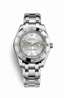 Copie Montre Rolex Pearlmaster 34 Or blanc 18 carats Argent Cadran m81319-0021