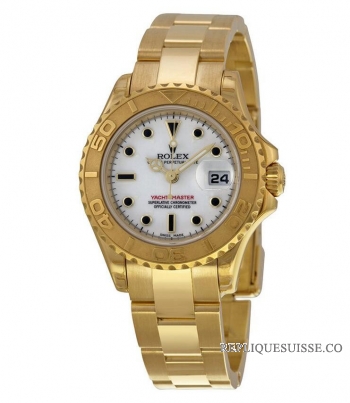 Réplique Rolex Yacht-Master Blanc 18kt Jaune Or Mesdames 169628WSO