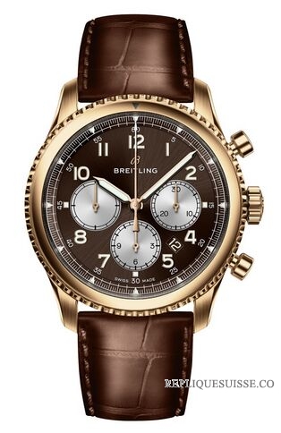 Copie Montre Breitling Navitimer 8 B01 Or rouge 18 ct | Bracelet en cuir a cadran en bronze RB0117131Q1P1