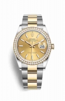 Copie Montre Rolex Datejust 36 Jaune Roles ou Oystersteel Or jaune 18 ct 126283RBR Champagne-couleur Cadran m126283rbr-0002