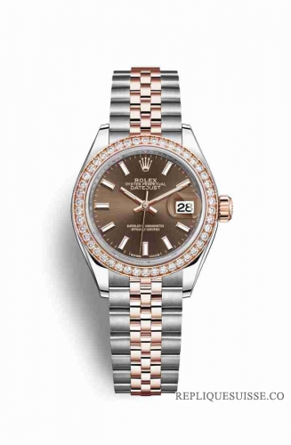 Copie Montre Rolex Datejust 28 Everose Roles ou Oystersteel 18 ct Everose or RBR Cadran chocolat m279381rbr-0017