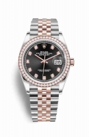 Copie Montre Rolex Datejust 36 Everose Roles ou Oystersteel 18 ct Everose or 126281RBR Noir ensemble diamants Cadran m126281rbr-0007