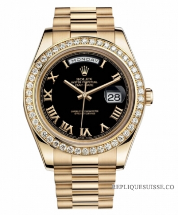 Réplique Rolex Day Date II President jaune or noir cadran 218348 BKRP Mon 218348 BKRP