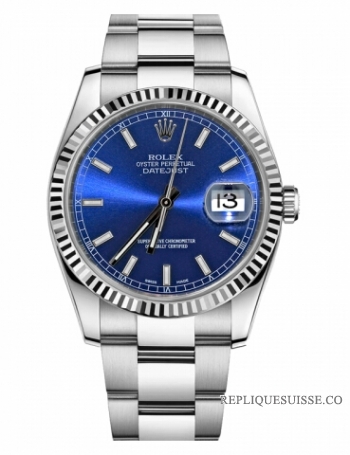 Réplique Rolex Datejust en acier de 36mm cadran bleu bracelet Oyster 116234 BLSO