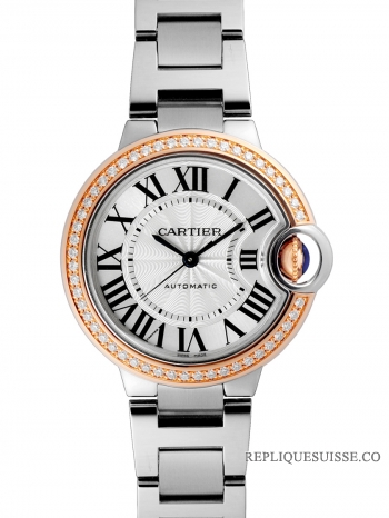 Cartier Ballon Bleu Cadran Argente Acier inoxydable Diamant montre Réplique Femme WE902080