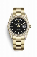 Copie Montre Rolex Day-Date 36 cosses en or jaune 18 carats serties de diamants 118388 Black Cadran m118388-0190