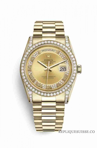 Copie Montre Rolex Day-Date 36 Or jaune 18 ct ensemble de cosses 118388 Diamant champagne ensemble Cadran m118388-0015