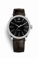 Copie Montre Rolex Cellini Time or blanc 18 ct 50709RBR Noir ensemble diamants Cadran m50709rbr-0011