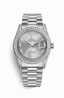 Copie Montre Rolex Day-Date 36 Cosses en or blanc 18 carats serties de diamants 118389 Cadran rhodium m118389-0025