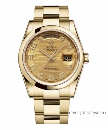 Rolex Day Date Or jaune Champagne wave cadran 118208 CHWAO